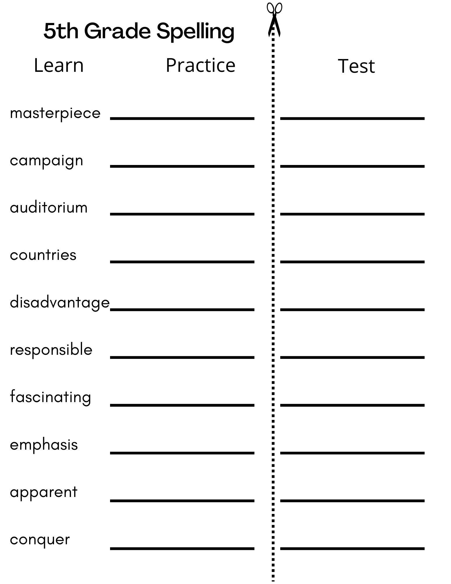 10 Printable Fifth Grade Spelling Writing Spelling Test Etsy Israel Class 5 Spelling Words Worksheet PDF Practice Answers