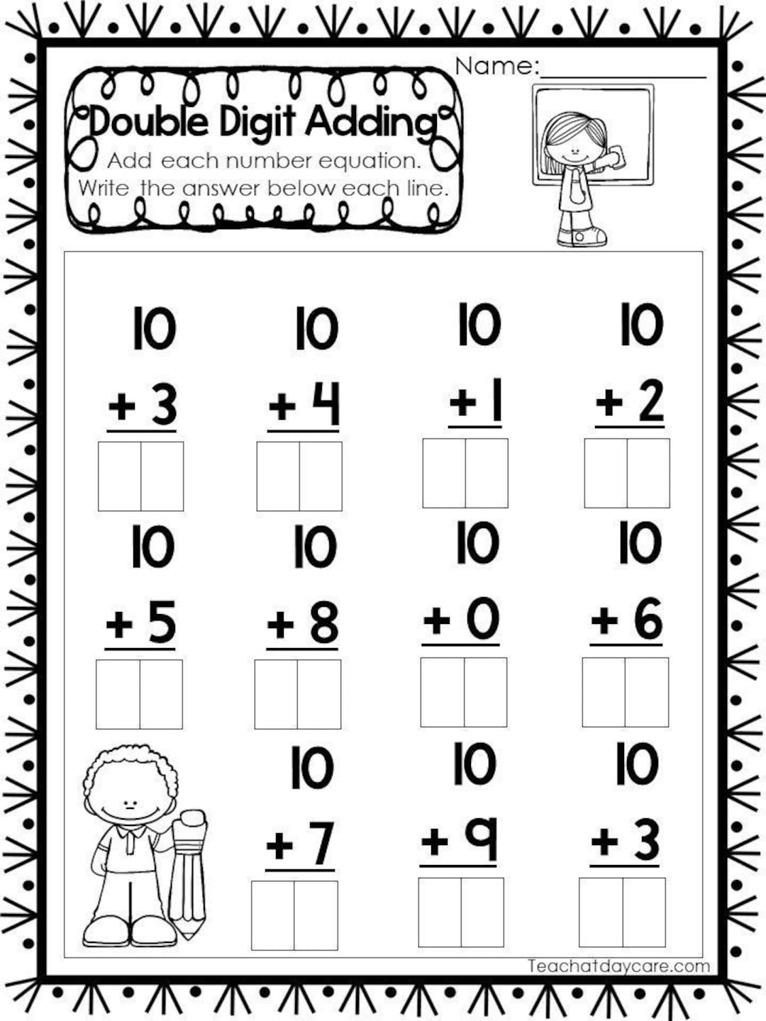 15 Printable Double Digit Addition Worksheets Numbers 11 20 Preschool 2nd Grade Math Etsy