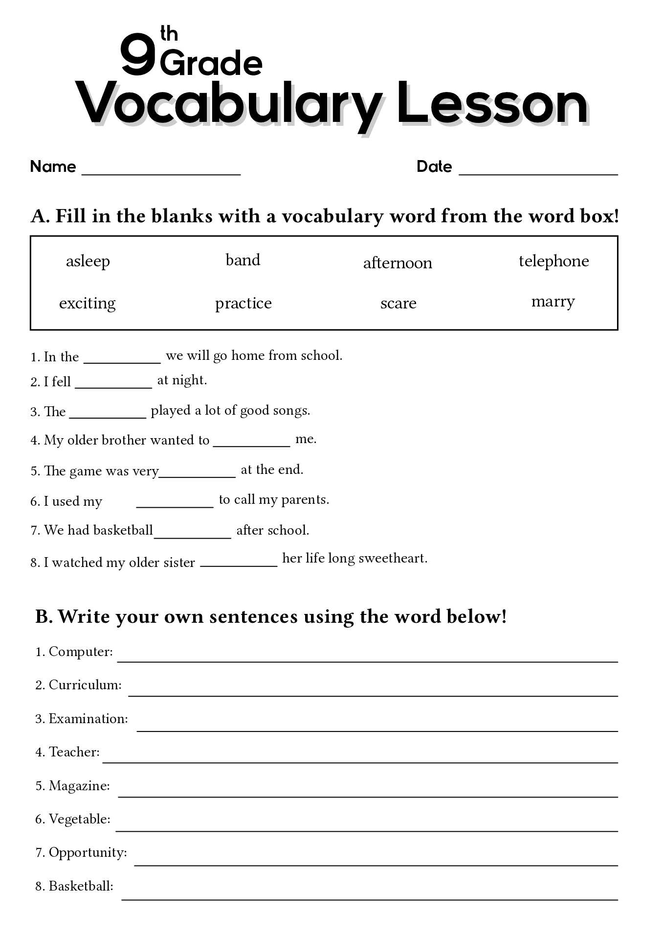 17 9th Grade Worksheets Spelling Words Free PDF At Worksheeto 13 English 9th Grade Vocabulary Worksheets Free PDF At Worksheeto