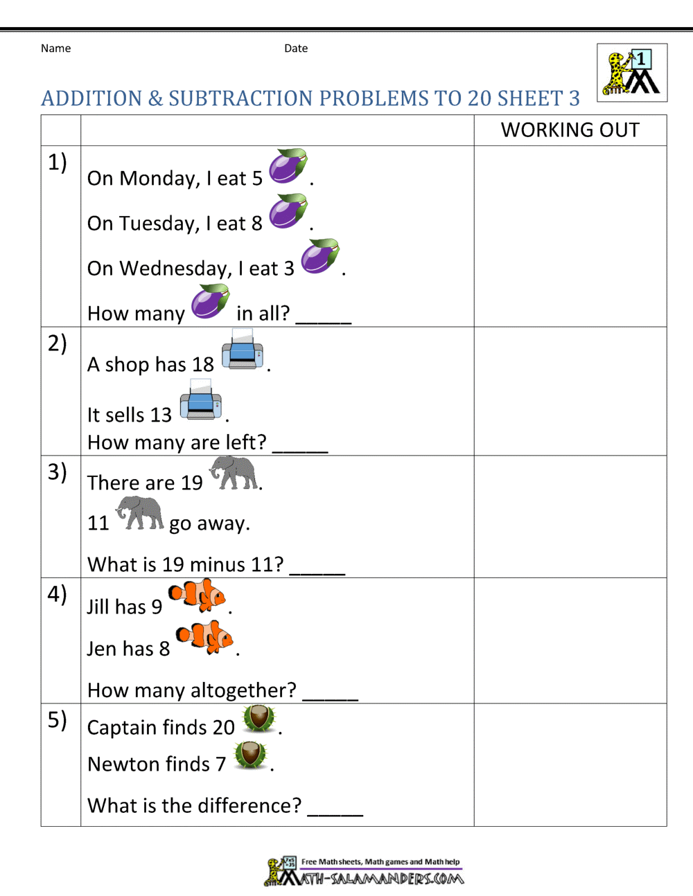 1st Grade Addition And Subtraction Word Problems Printable Addition And Subtraction Worksheets