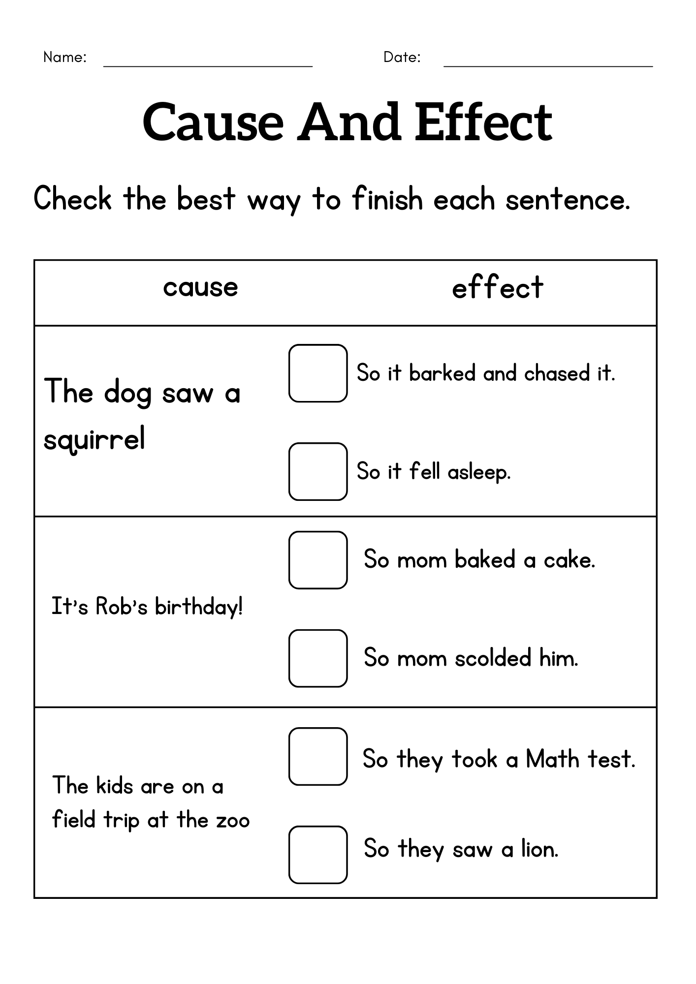 Reading Worksheets Cause And Effect Worksheets