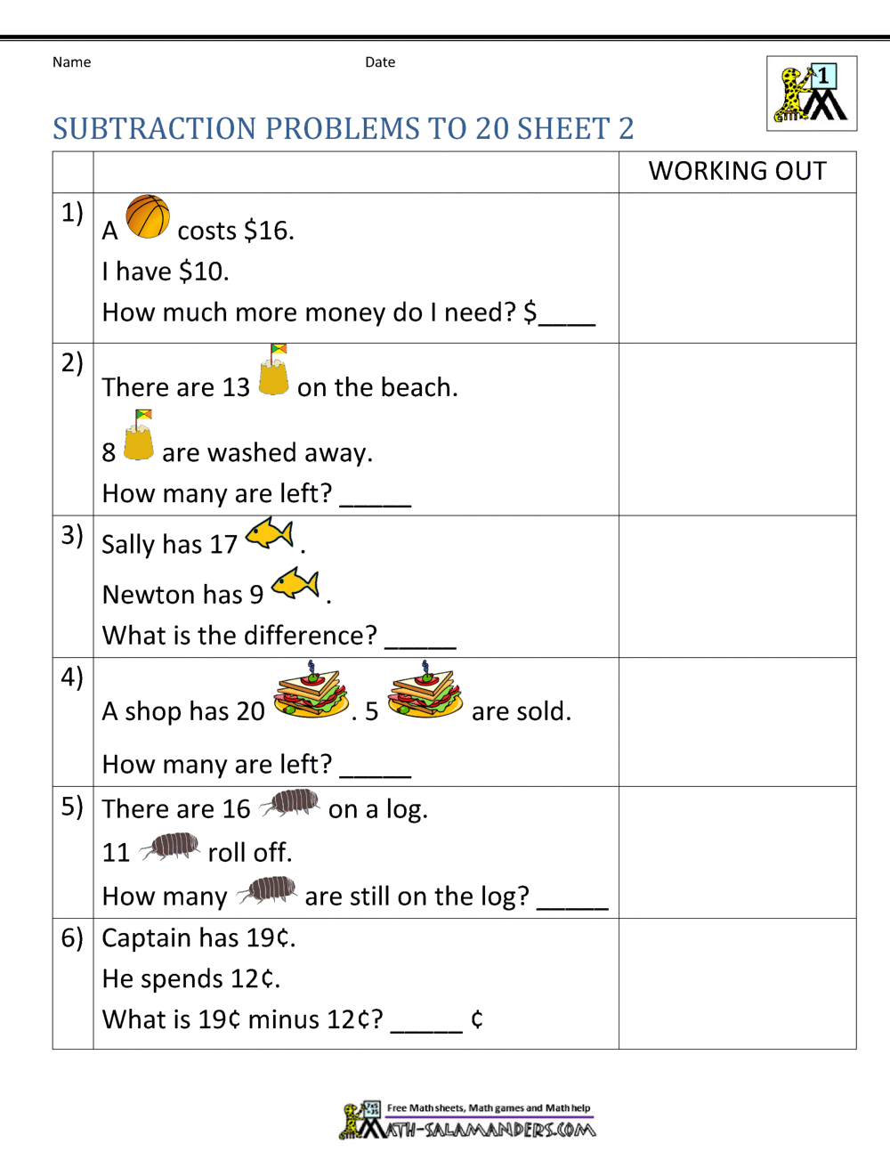 1st Grade Subtraction Word Problems Subtraction Word Problems 3rd Grade