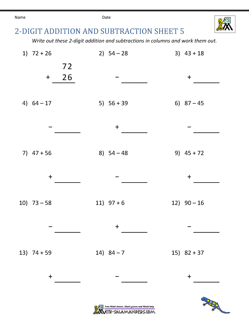 2 Digit Addition And Subtraction Worksheets 2 Digit Addition And Subtraction Worksheets