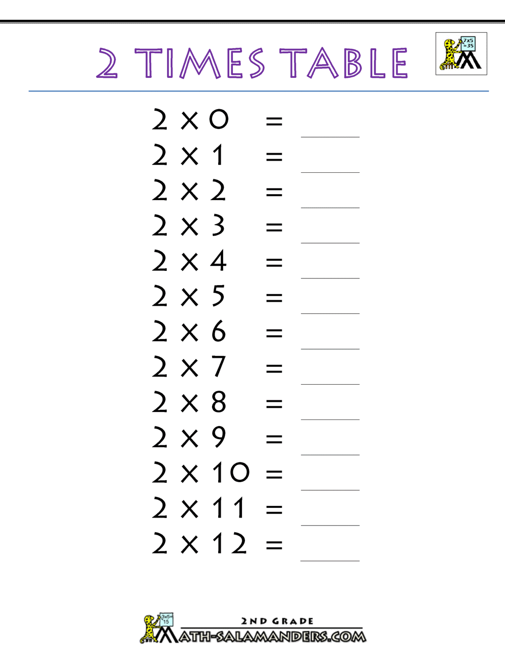 2 Times Table Times Tables Worksheets 2 3 4 5 6 7 8 9 10 11 And 12 Eleven Worksheets FREE Printable Worksheets Worksheetfun