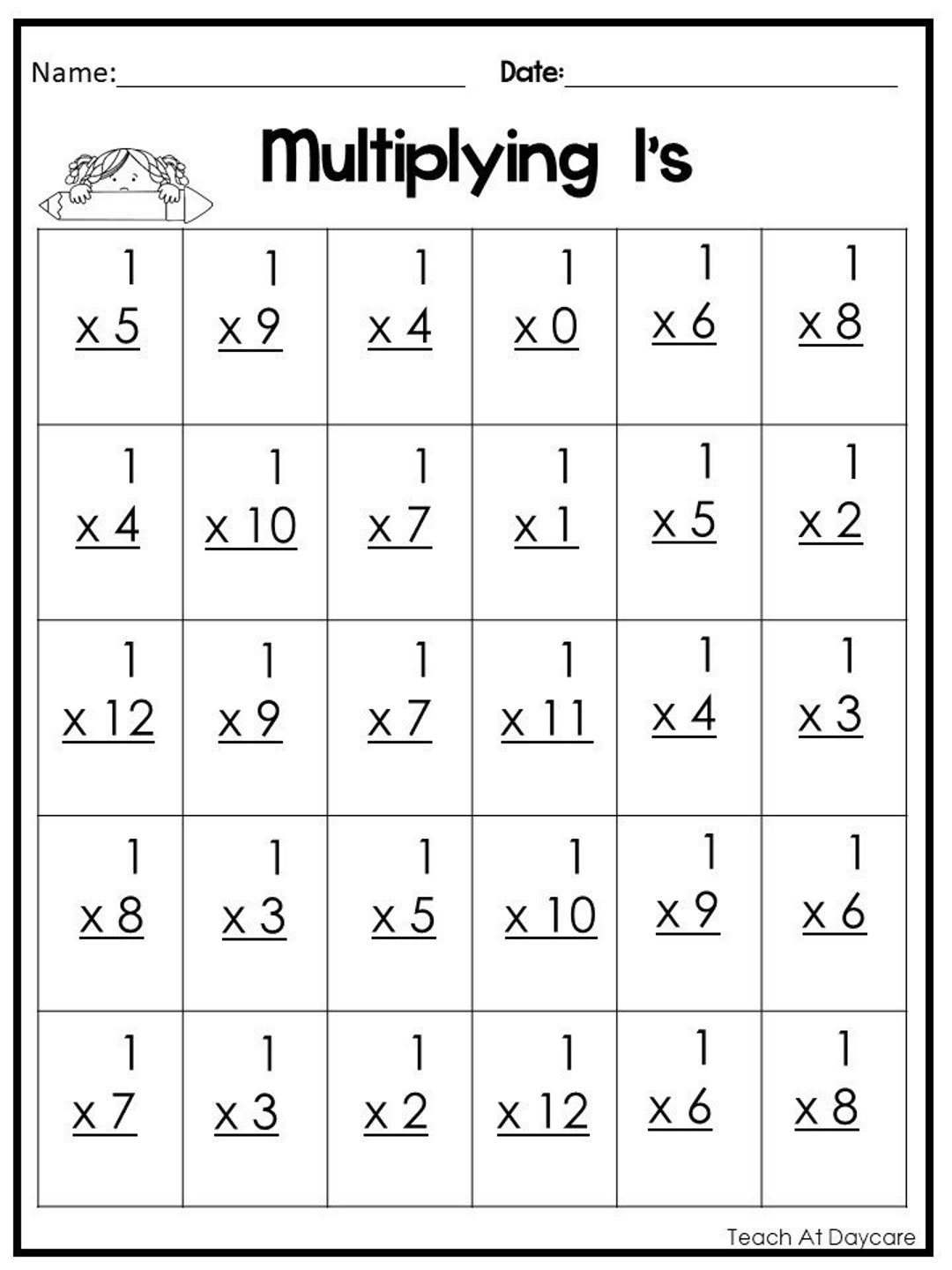 24 Printable Multiplying Practice Worksheets Numbers 1 12 1st 4th Grade Math Etsy Israel