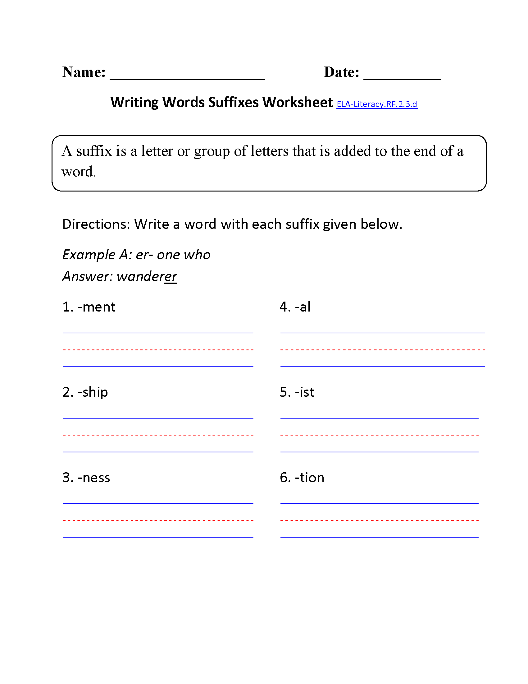 5th Grade Suffixes Worksheets Printable