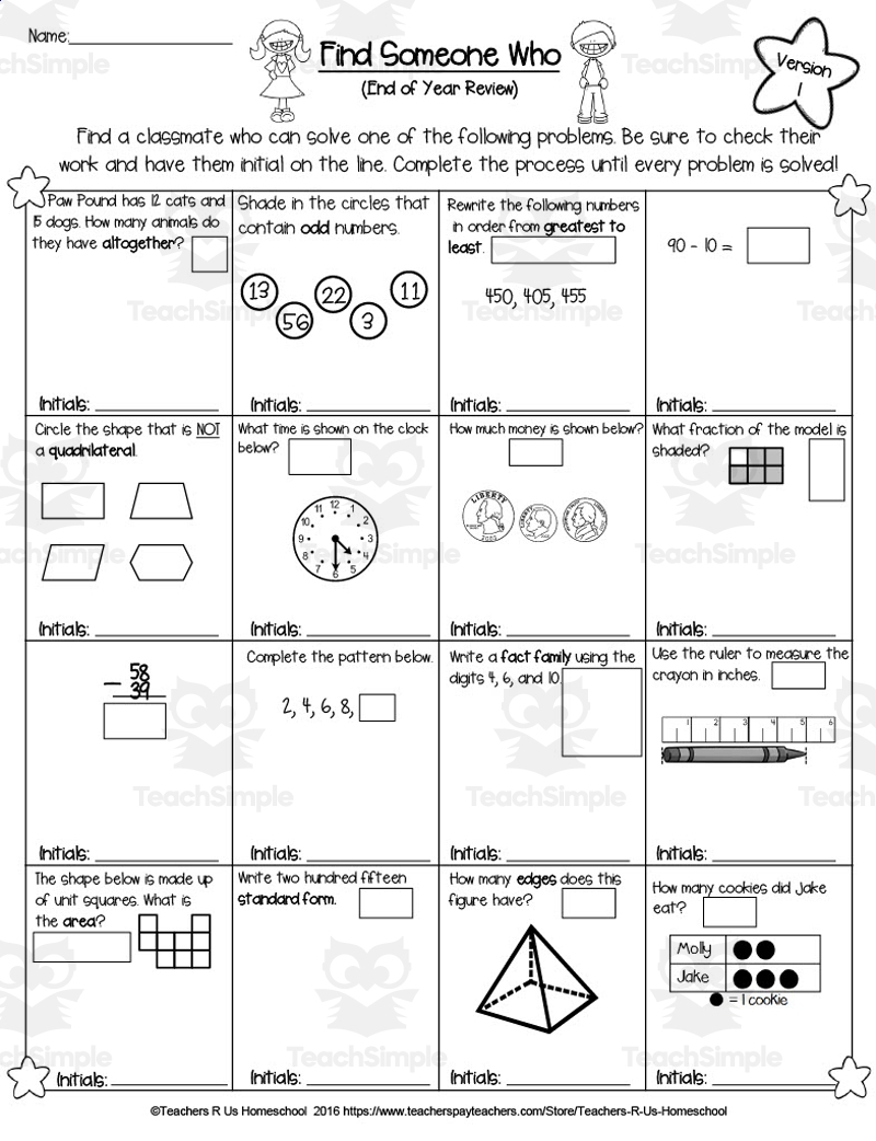2nd Grade Find Someone Who End Of The Year Math Review By Teach Simple 2nd Grade Find Someone Who End Of The Year Math Review By Teach Simple