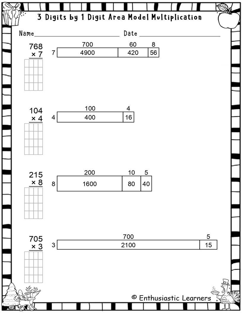 Practicing The Box Method For Multiplication B PDF Printable Number And Operations Worksheets Cazoom Math