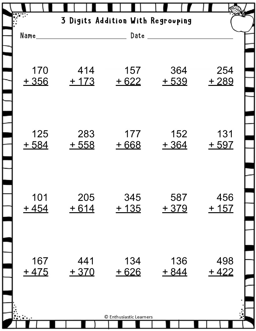 Column Addition Of Up To 3 Digits With Regrouping A Worksheet Fun And Engaging 2nd Grade And 3rd Grade Number Operations Worksheet Cazoom Math