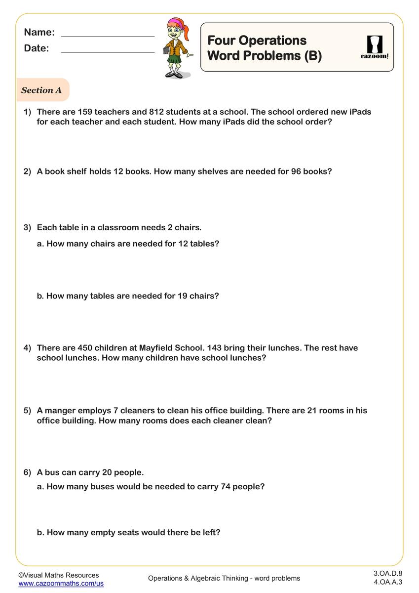 3 OA D 8 Worksheets Printable 3rd Grade Math Worksheets Cazoom Math