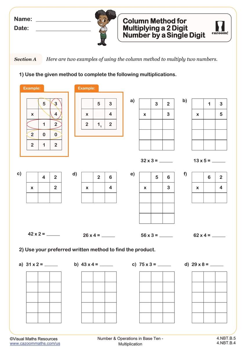 4 NBT B 5 Worksheets Printable 4th Grade Math Worksheets Cazoom Math
