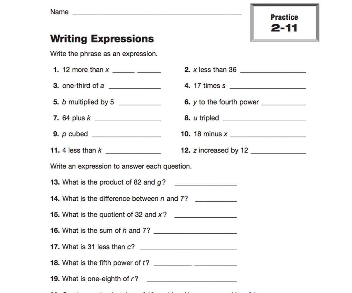 5th Grade Algebra Worksheets