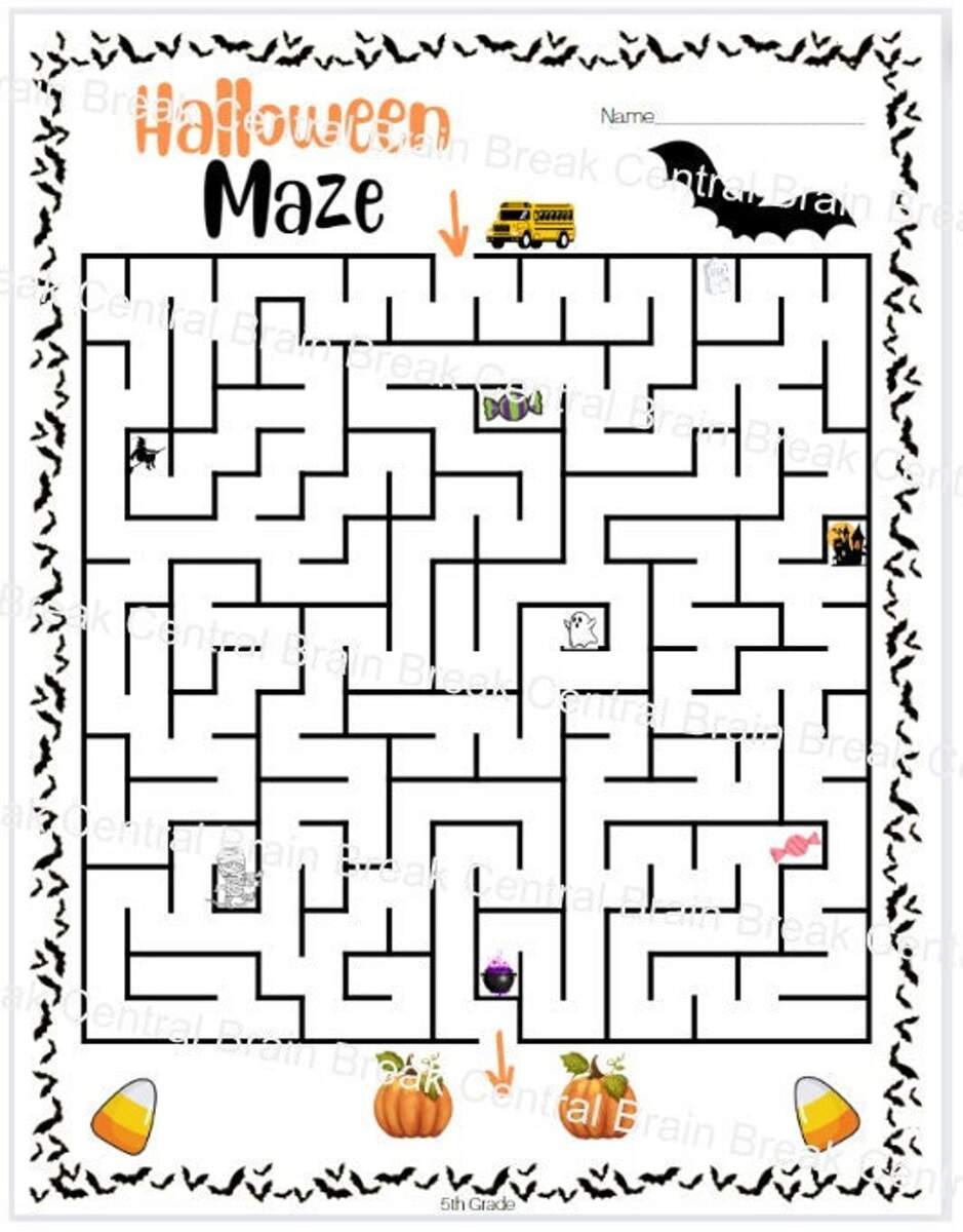5th Grade Halloween Maze With Answer Key Printable Etsy Israel Free Halloween Math Worksheets