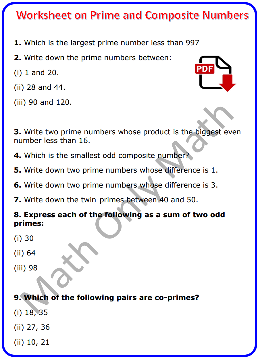 5th Grade Worksheet On Prime And Composite Numbers Answers Numbers