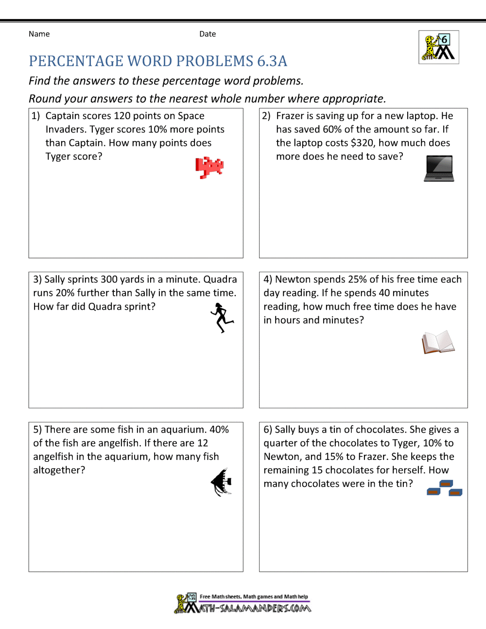 6th Grade Percent Word Problems Money Percentage Worksheets