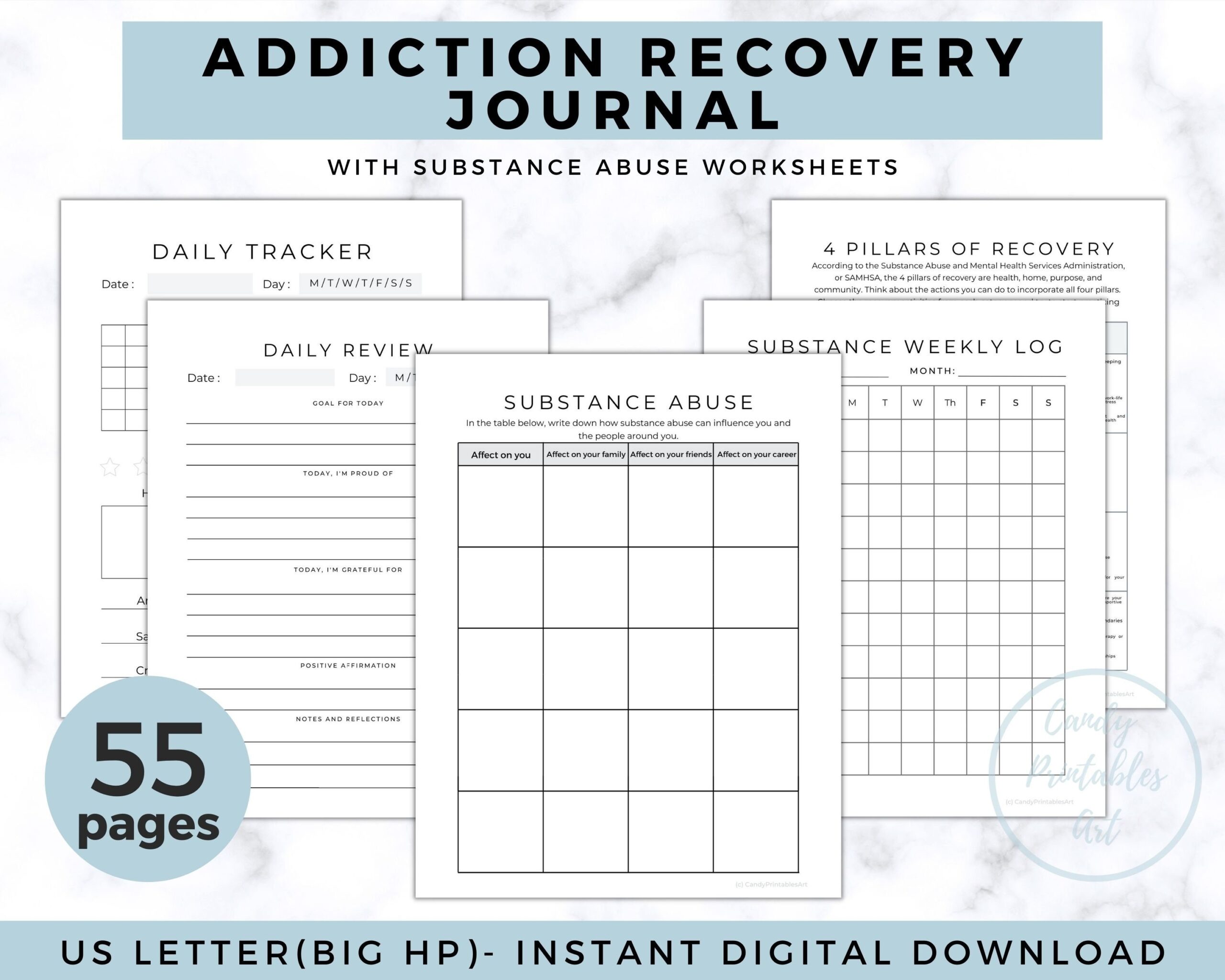 Addiction Recovery Worksheets Substance Use Therapy Sobriety Workbook Journal Relapse Prevention Plan Etsy
