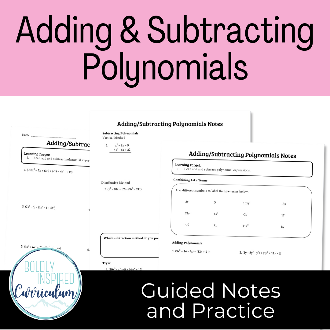 Adding And Subtracting Polynomials Guided Notes And Worksheets Made By Teachers