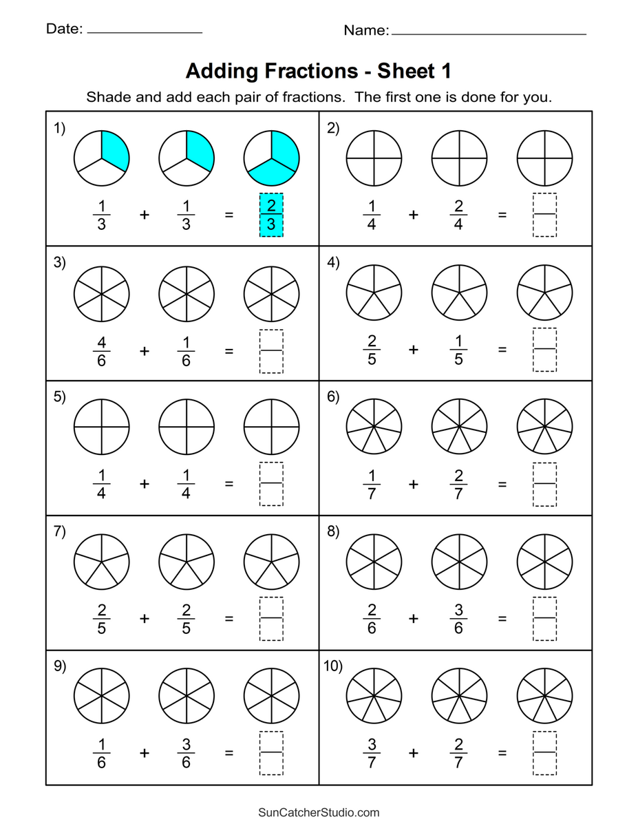 Adding Fractions With Like Denominators Worksheets