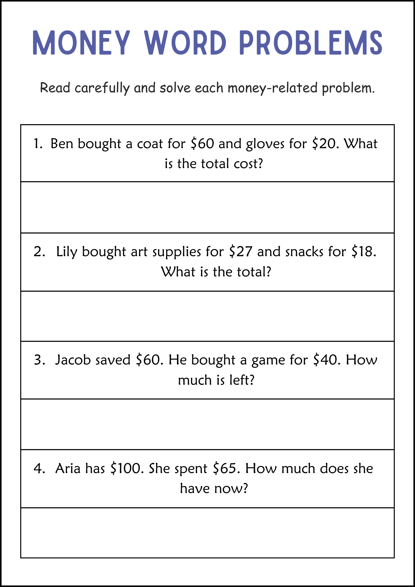 Addition And Subtraction Money Word Problems Math Worksheets For Grade 2 3 Made By Teachers Addition And Subtraction Money Word Problems Math Worksheets For Grade 2 3 Made By Teachers