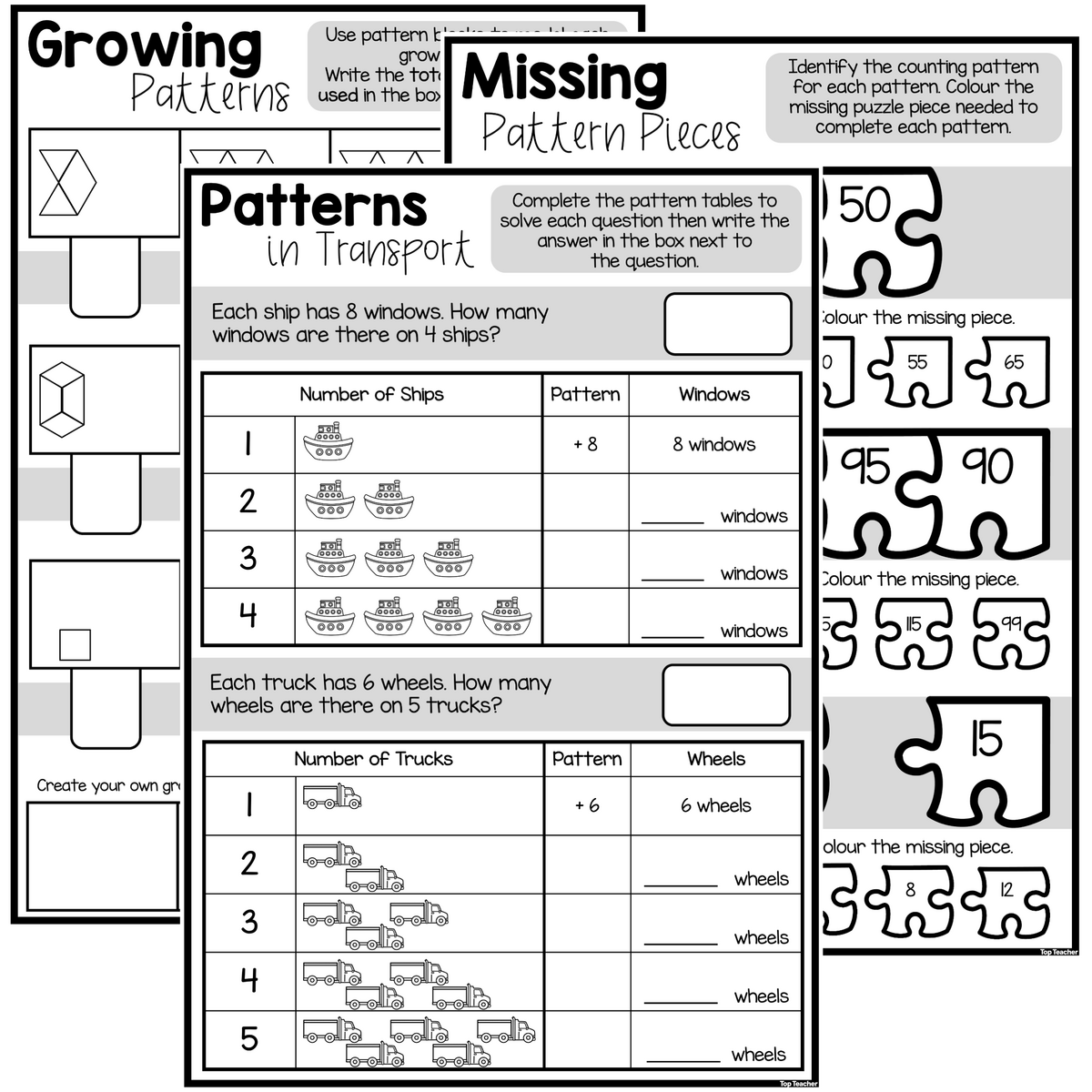 Additive Patterns Worksheet PACKAGE Top Teacher