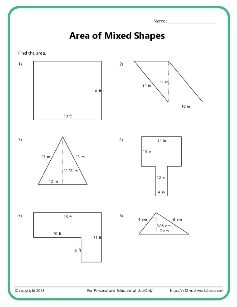 Area And Perimeter Of Mixed Shapes K12 Math Worksheets Perimeter Of Triangles Worksheets Printable