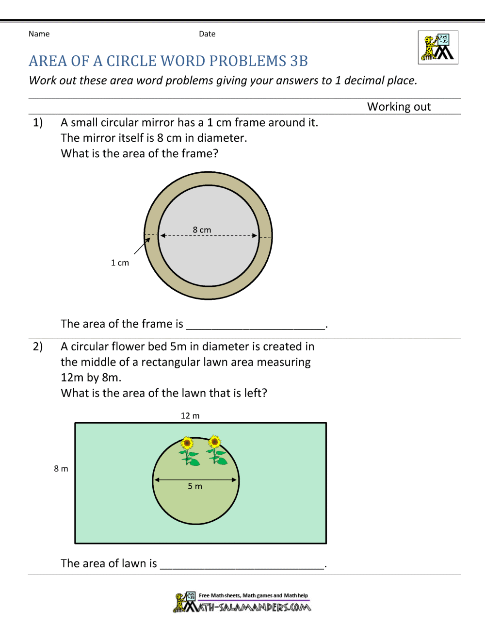 Area Of A Circle Worksheets Area Of A Circle Worksheets