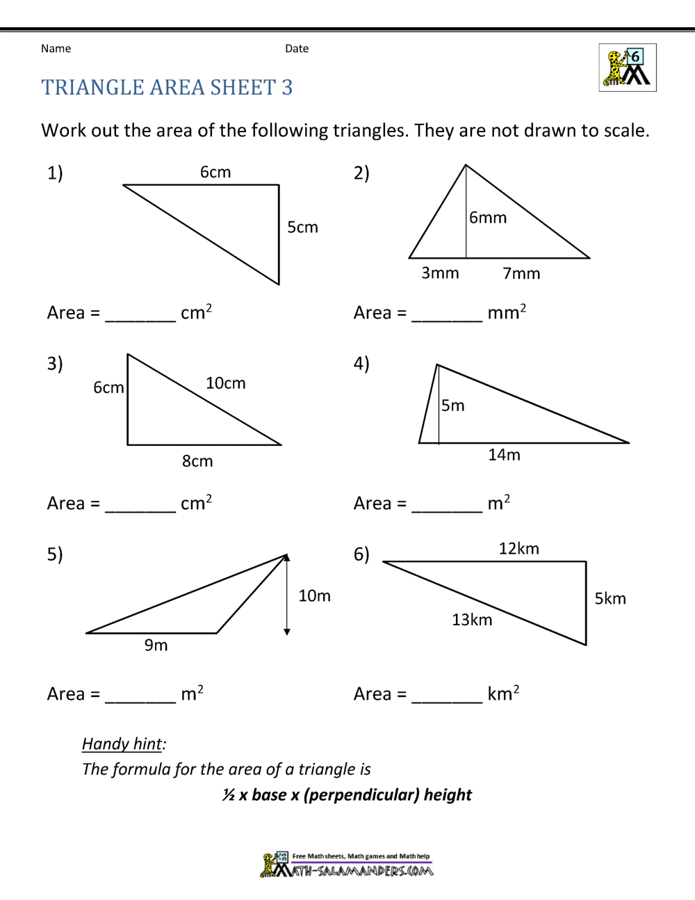 Area Of Right Triangle Worksheets Area Of Triangles Worksheets Grade1to6