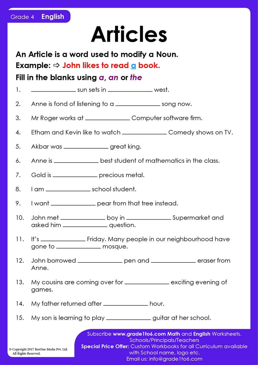 Articles Worksheet For Class 4 Grade1to6 Match And Complete The Words Worksheet For Grade 4 Kidpid