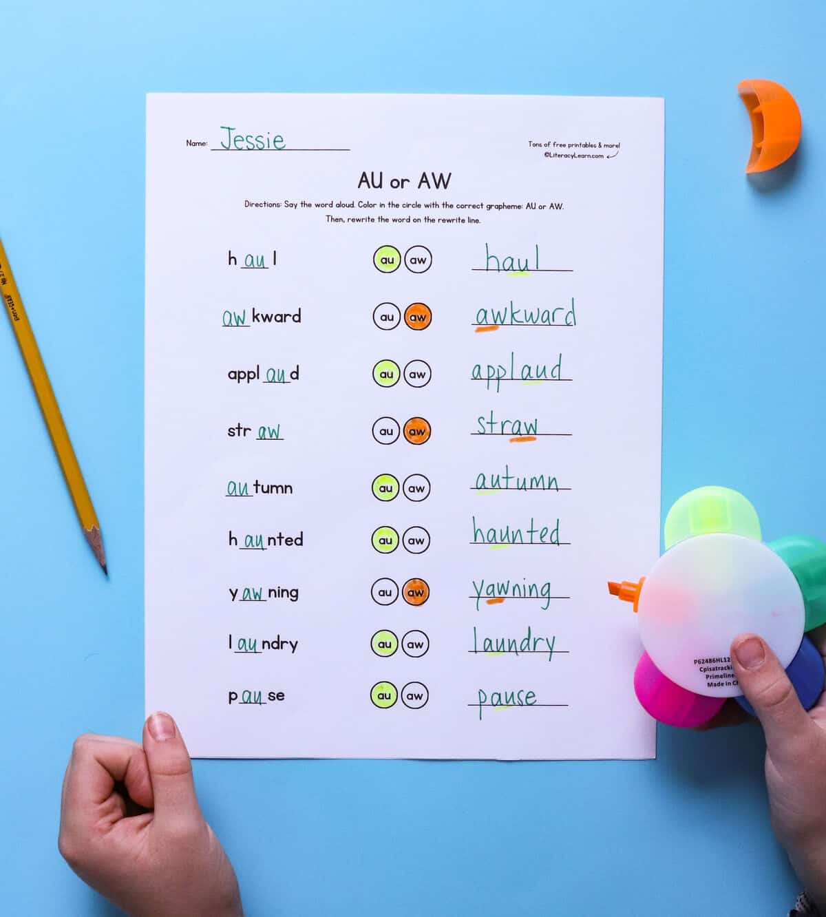 AU And AW Words Teaching Tips 5 Free Worksheets Literacy Learn