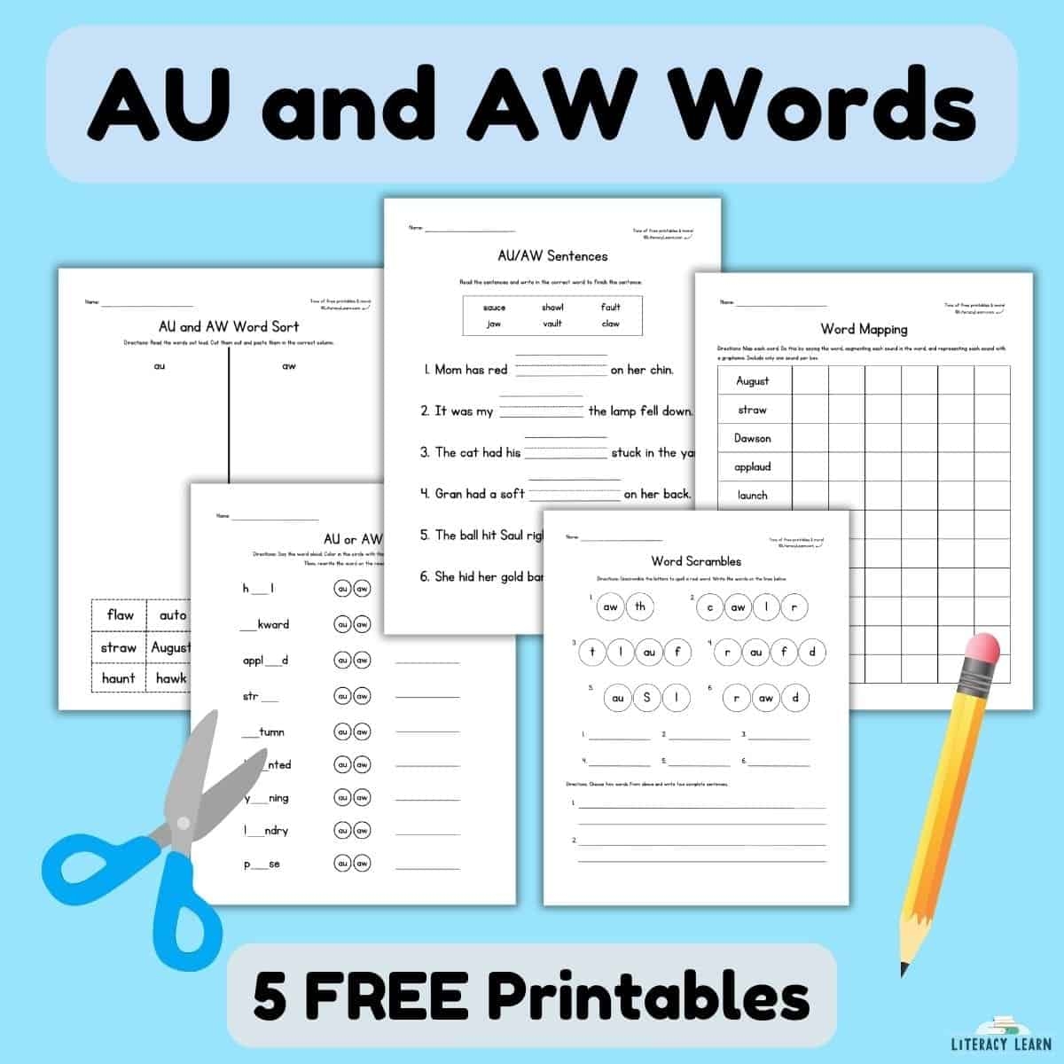 Reading Comprehension Worksheets One Awesome Hawk Reading Practice With The AW And AU Sound