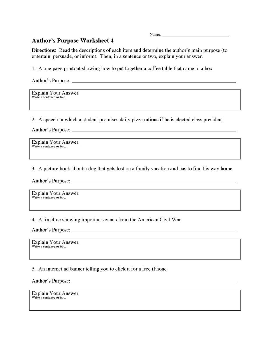 Author S Purpose Worksheet 4 Reading Activity Free Printable Author S Purpose Worksheet Bundle 3 Activities We Are Teachers