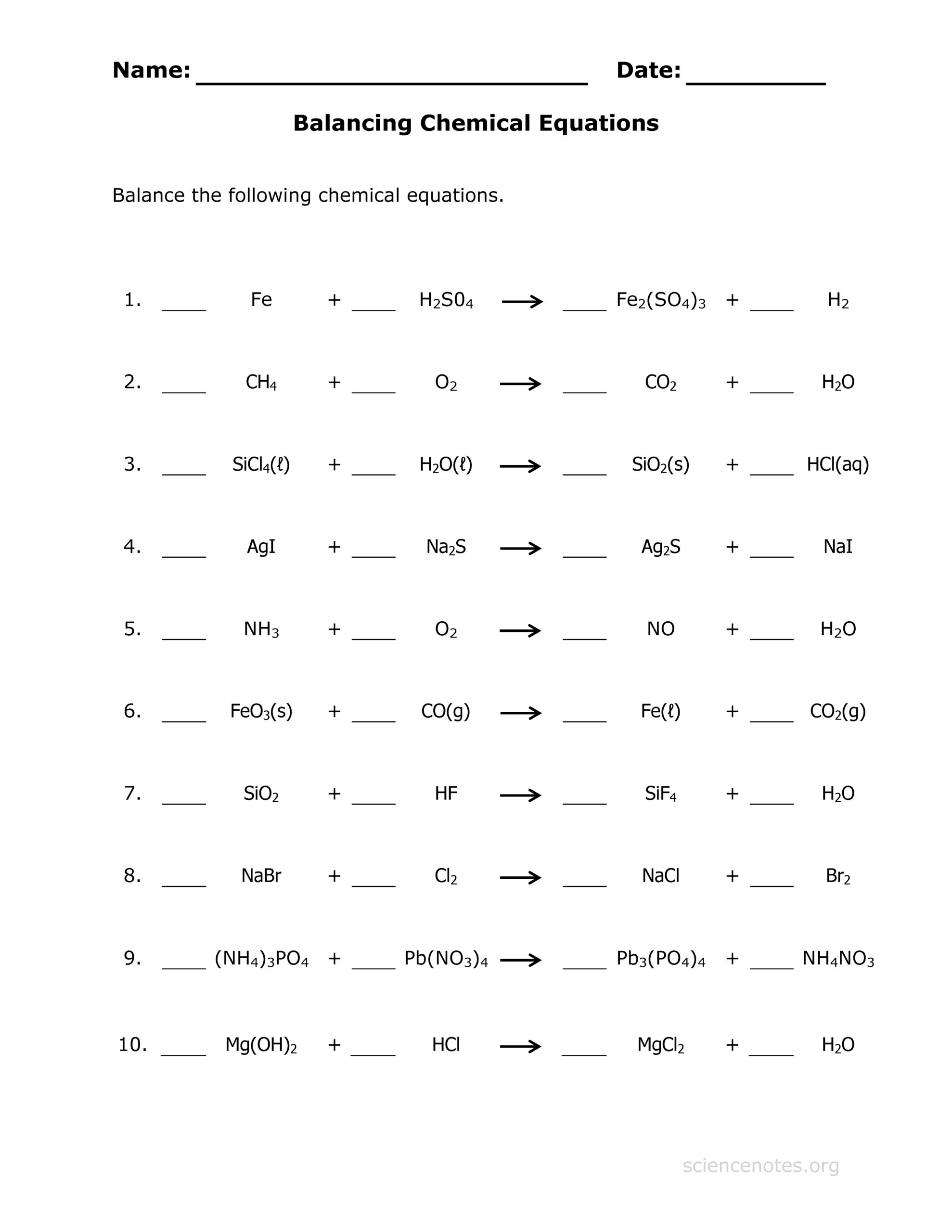 49 Balancing Chemical Equations Worksheets With Answers