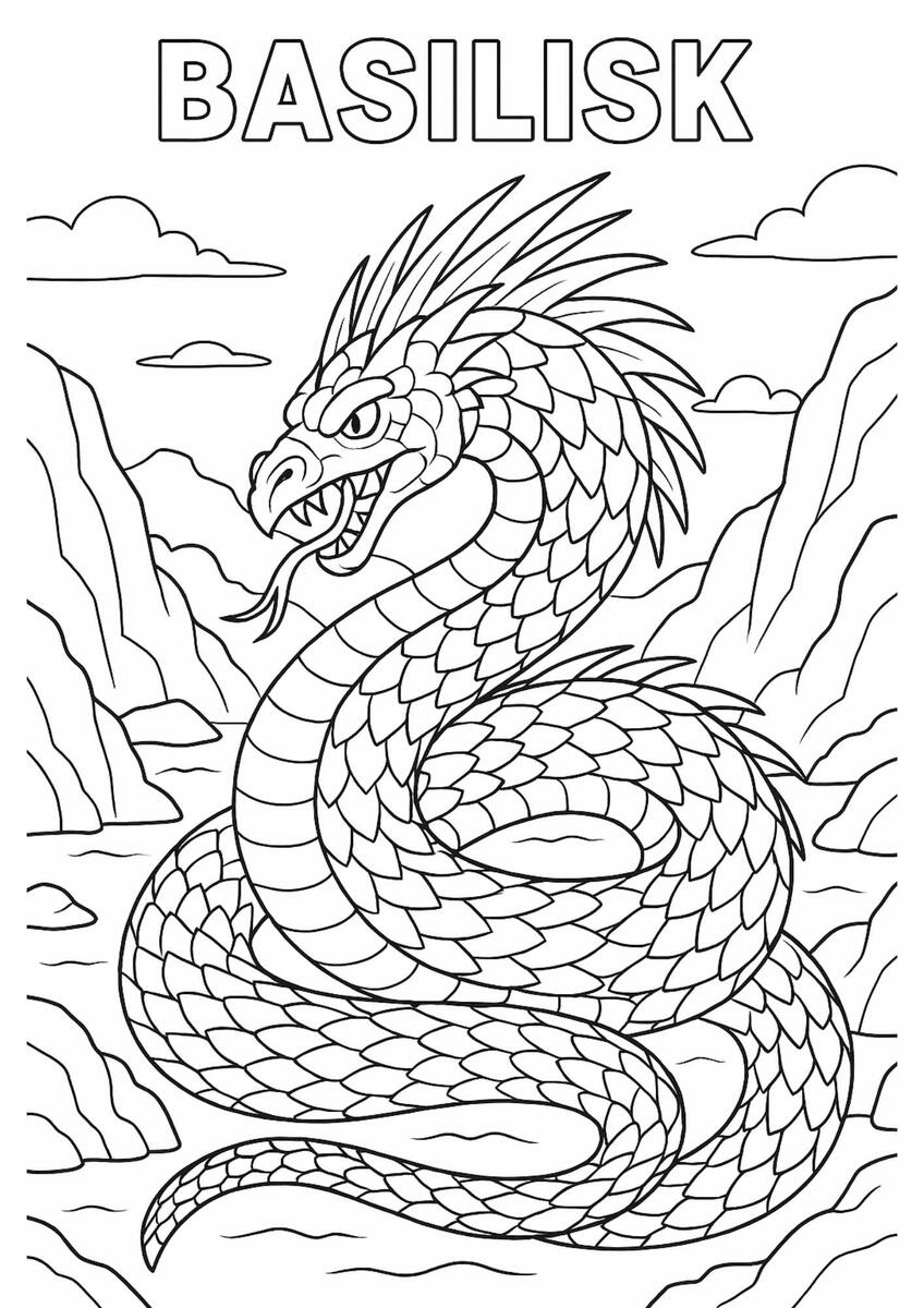 Basilisk Coloring Page Free Printable Mythical Serpent For Kids Help My Kids Are Bored Basilisk Coloring Page Free Printable Mythical Serpent For Kids Help My Kids Are Bored