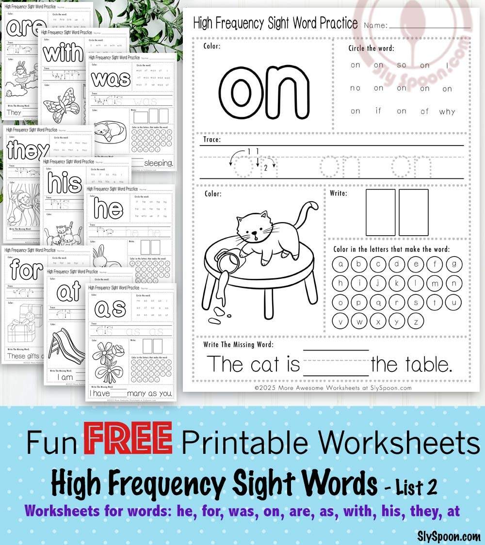 Boost Early Literacy Skills With Free Printable Sight Word Worksheets Sight Words He For Was On Are As With His They At List 2 Of 10 Sly Spoon