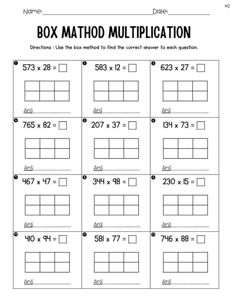 Box Method Multiplication Area Model 3 Digit By 2 Digit Math Worksheets Etsy Box Method Multiplication Area Model 3 Digit By 2 Digit Math Worksheets Etsy