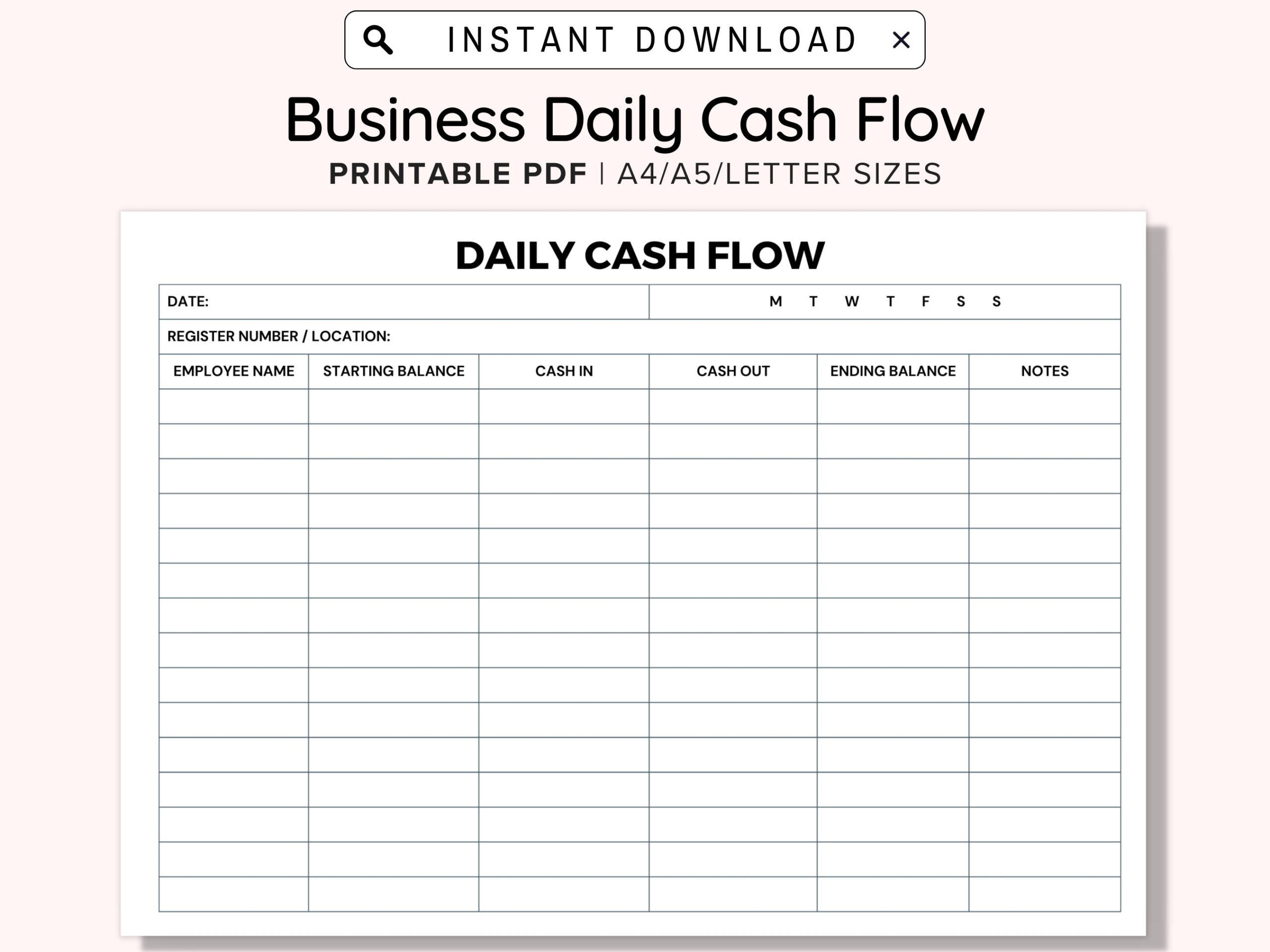 Business Daily Cash Flow Printable Statement Report Register In Out Closeout Reconcile Til Balance Shift Balance Sheet Drawer Record Form Etsy Israel