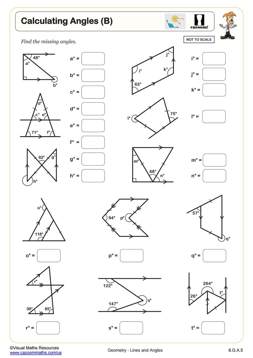 Calculating Angles A 4th Grade PDF Measurement And Data Worksheets Cazoom Math