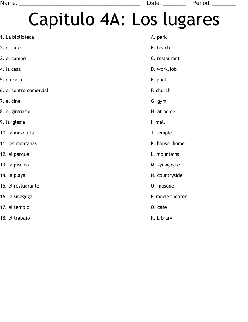Capitulo 4A Los Lugares Worksheet WordMint Capitulo 4A Los Lugares Worksheet WordMint