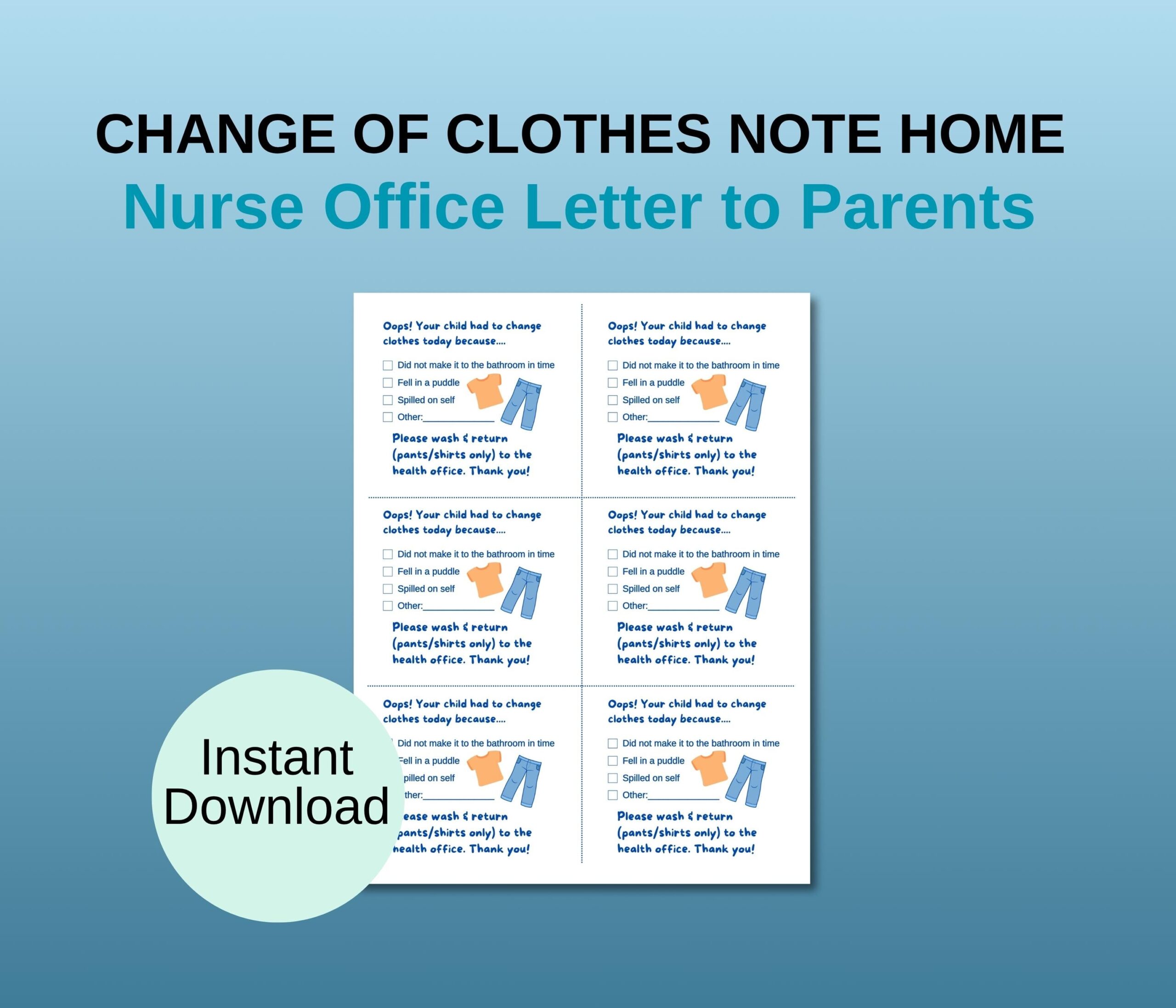 Change Of Clothes Note For School Nurse Digital Download Etsy Change Of Clothes Note For School Nurse Digital Download Etsy