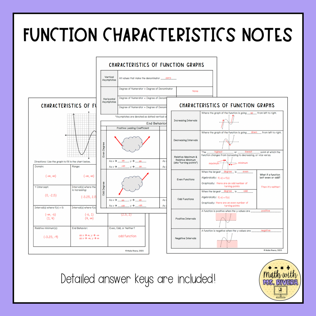 Characteristics Of Functions Guided Notes For Algebra 2 Classful Characteristics Of Functions Guided Notes For Algebra 2 Classful