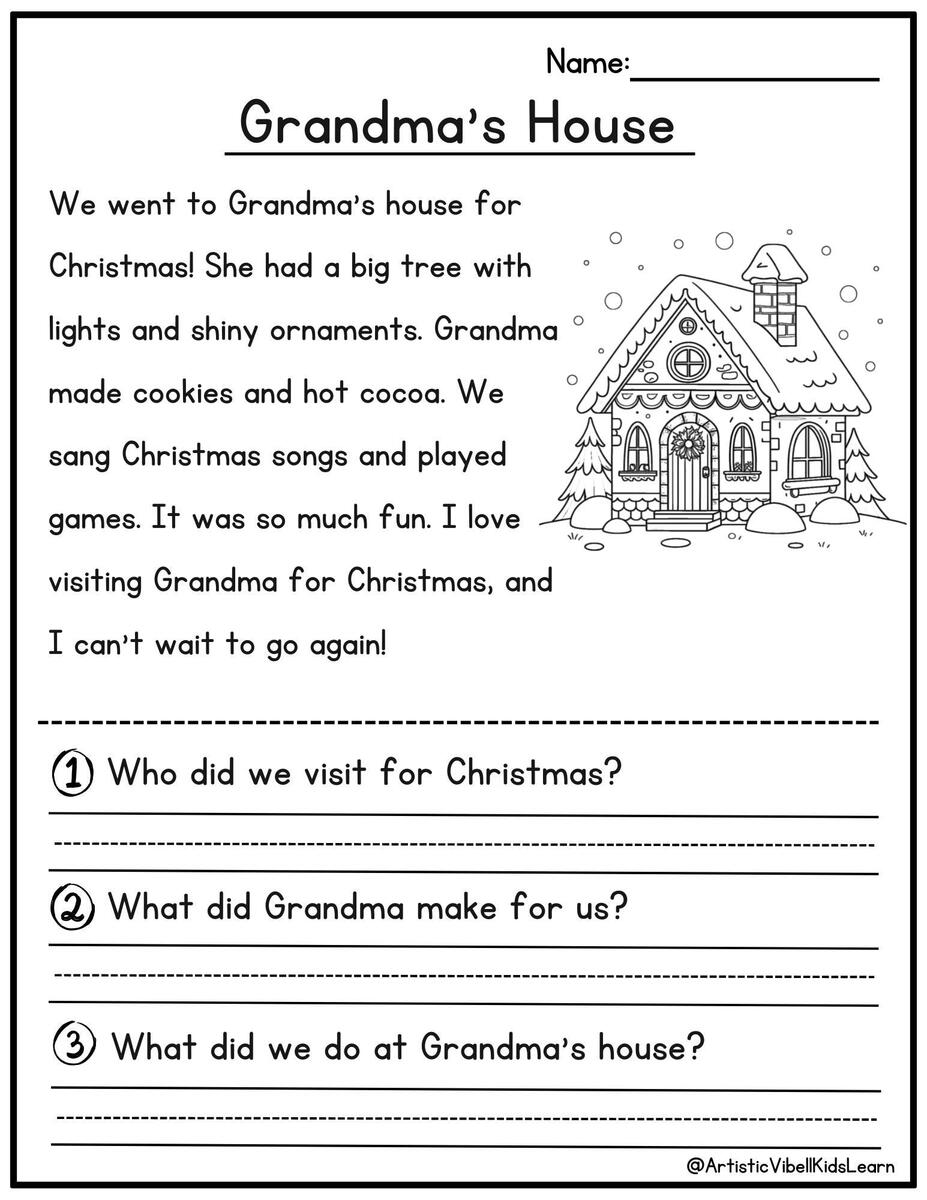 Christmas Reading Comprehension Printable Kindergarten First Grade Worksheets Instant Download Fluency Worksheet English Learing Etsy