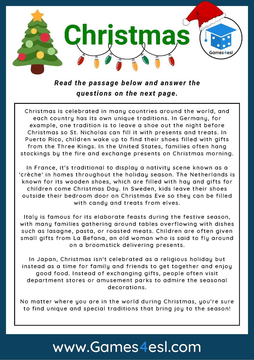 50 Christmas Reading Comprehension Printable Kindergarten First Grade Worksheets Instant Download Fluency Worksheet English Learing Etsy