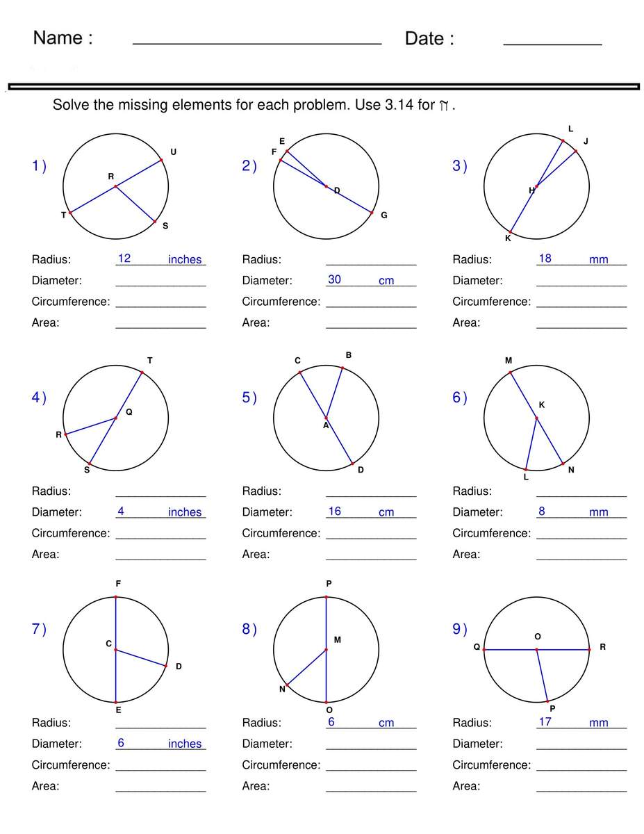 Circumference Area Radius And Diameter Circle Worksheets Made By Teachers