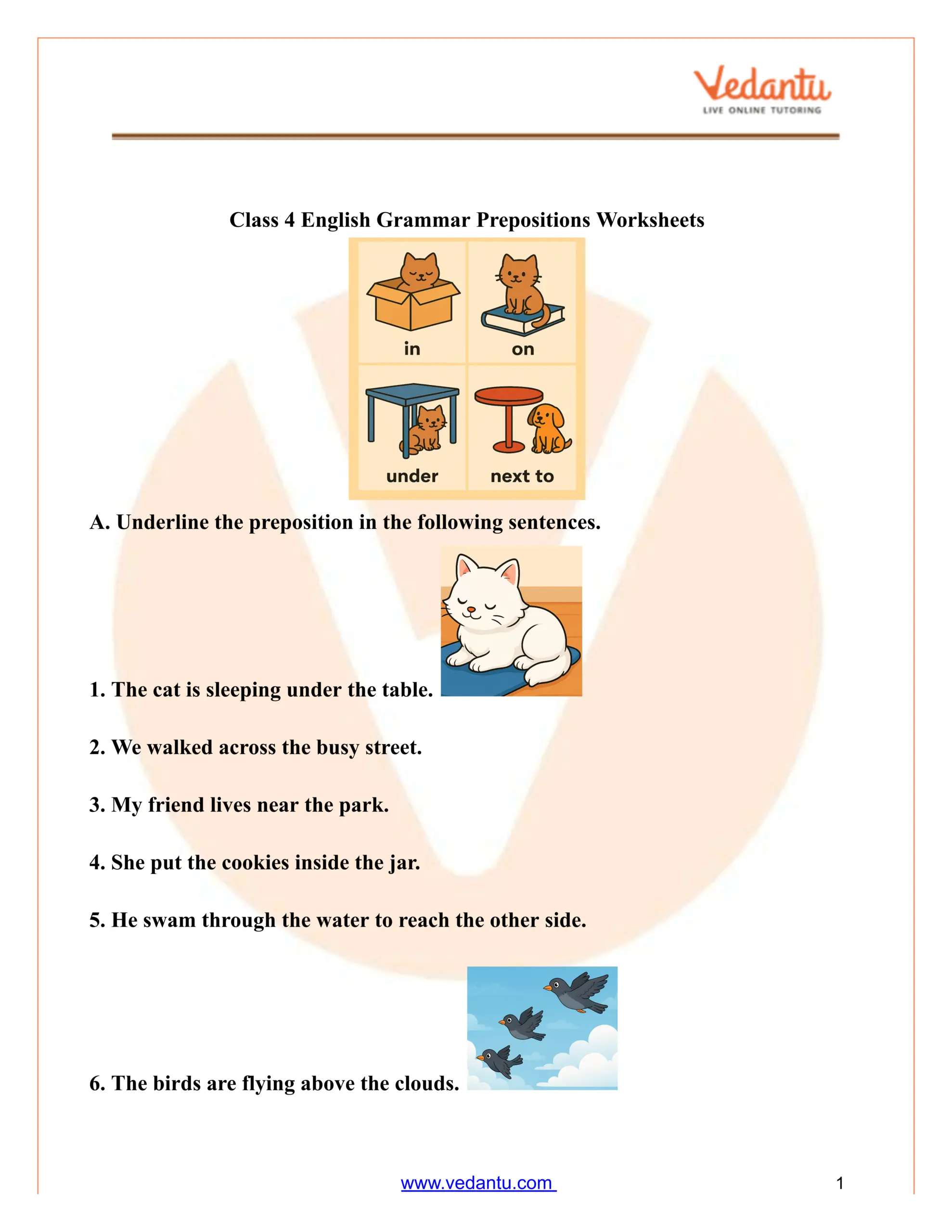 Class 4 English Grammar Prepositions Worksheet PDF With Answers Class 4 English Grammar Prepositions Worksheet PDF With Answers