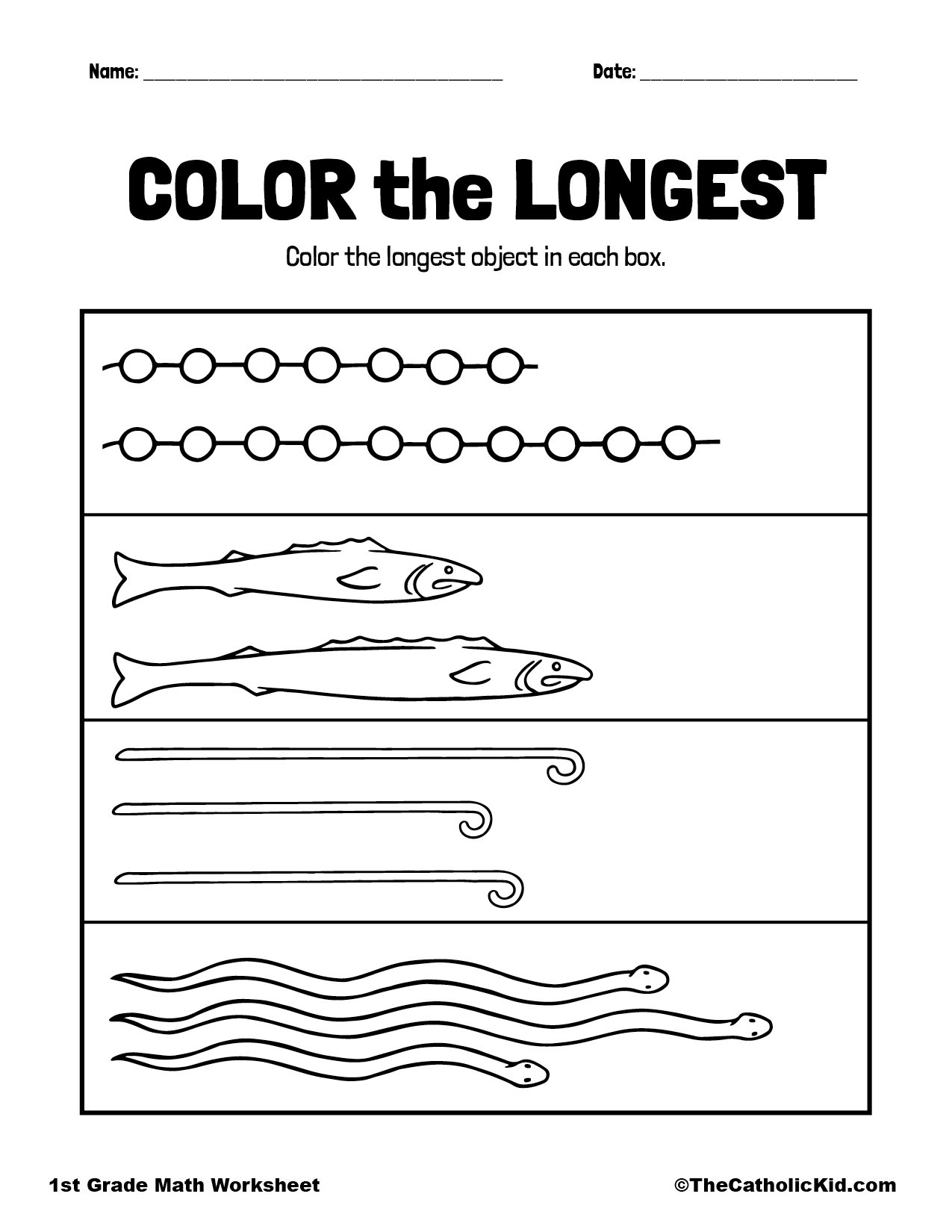 Color The Longest 1st Grade Measurement Catholic Worksheet Color The Longest 1st Grade Measurement Catholic Worksheet
