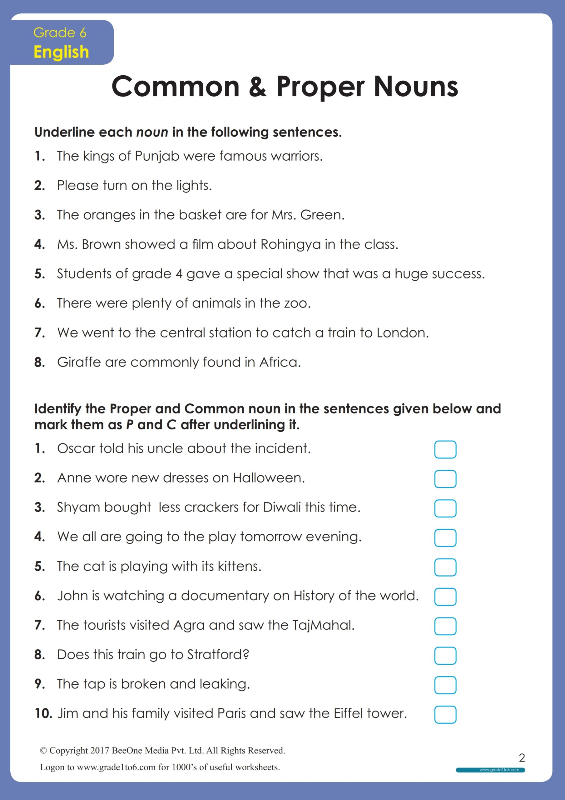 Nouns Worksheets Proper And Common Nouns Worksheets