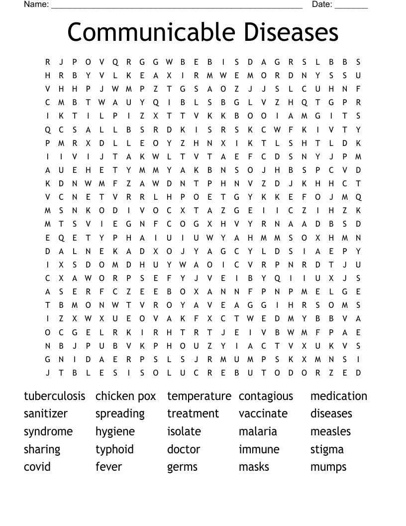 Communicable And Non Communicable Diseases Crossword WordMint