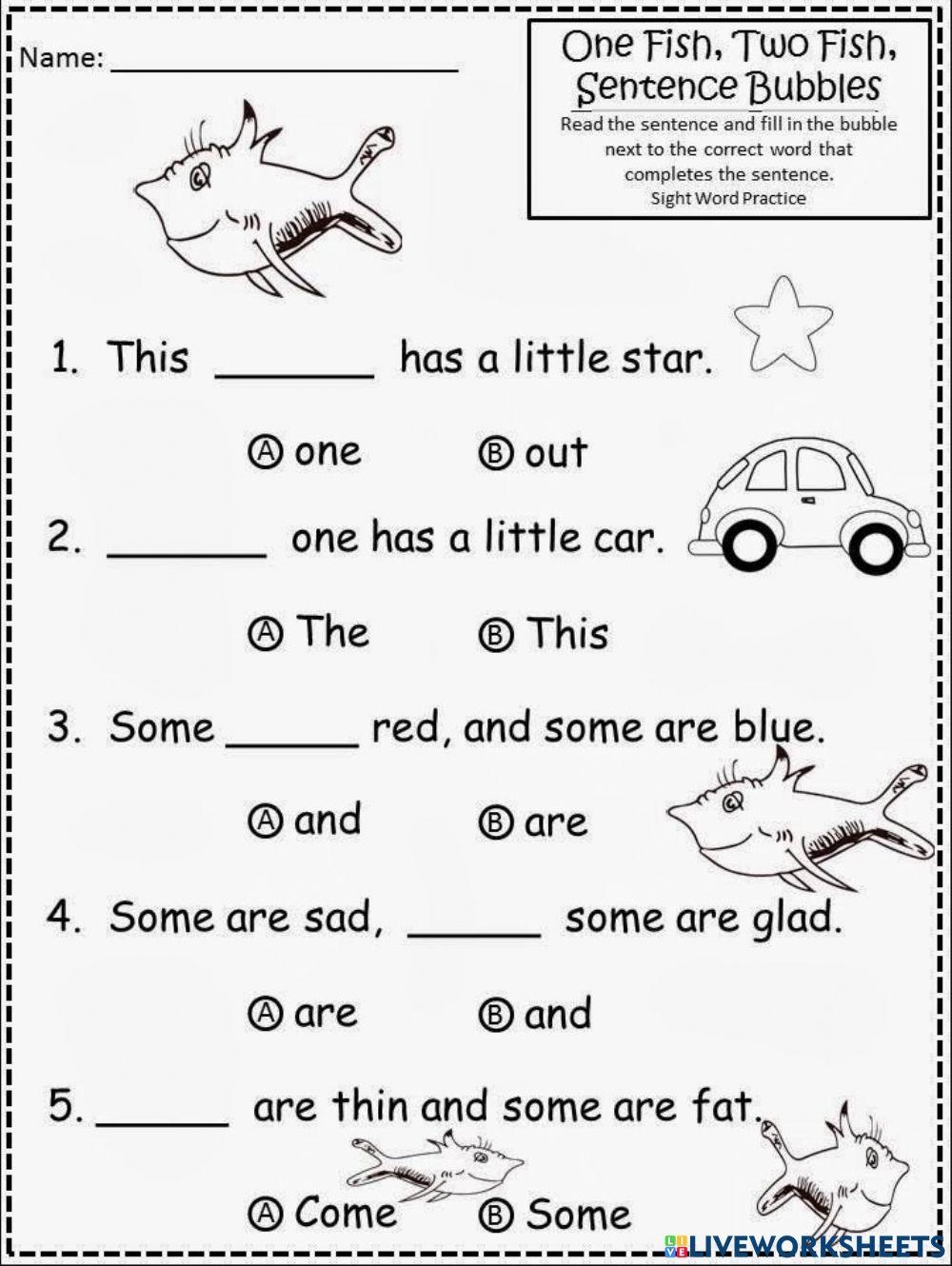 Complete The Sentences Dr Seuss One Fish Two Fish Three Fish Worksheets Library One Fish Two Fish Printables For Dr Seuss Fun Free Rock Your Homeschool