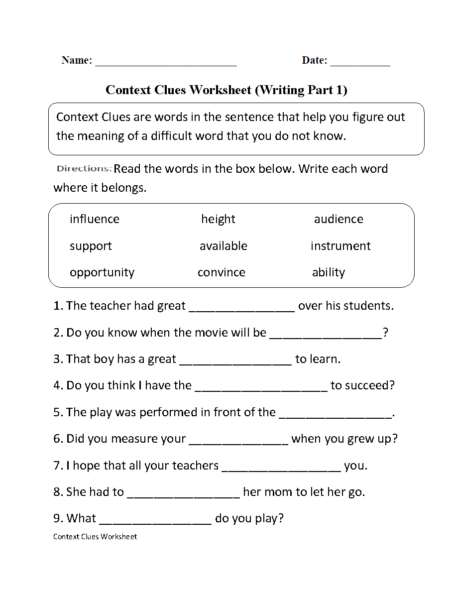 Context Clues Worksheets Context Clues Worksheet Writing Part 1 Intermediate Context Clues Worksheets Games4esl