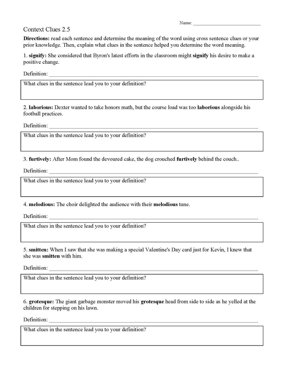 Context Clues Worksheets Ereading Worksheets